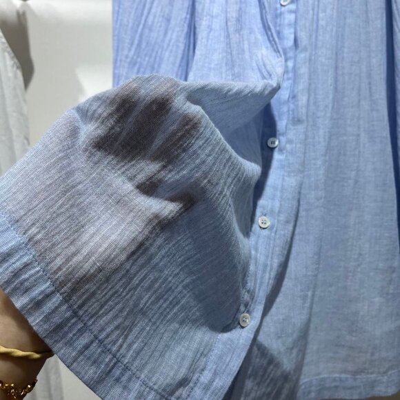 Light blue ruffled bell-sleeve blouse, unlocking effortless French chic - Picture 6 of 9